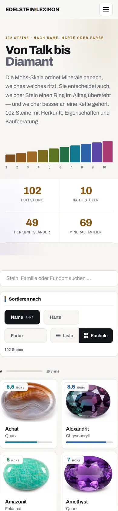 Edelstein-Lexikon am Handy