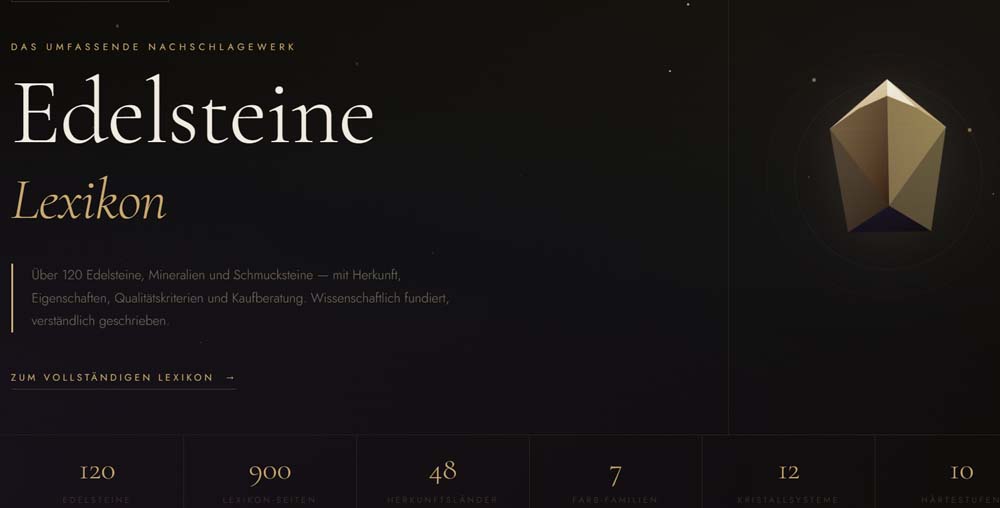 Edelsteine Lexikon Website Screenshot